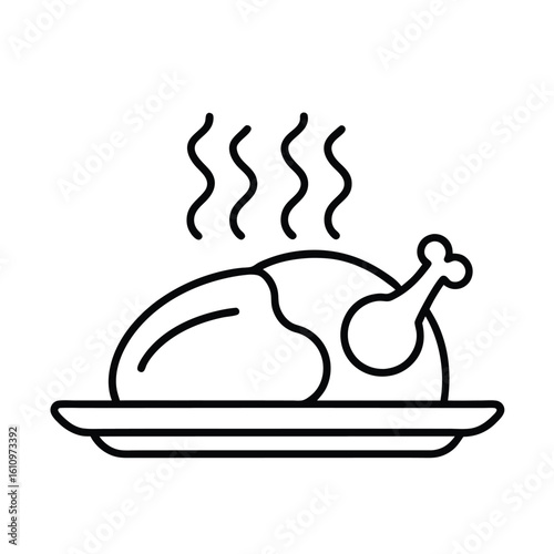hot turkey icon, roasted poultry vector for thanksgiving, holiday meals, and festive menu design