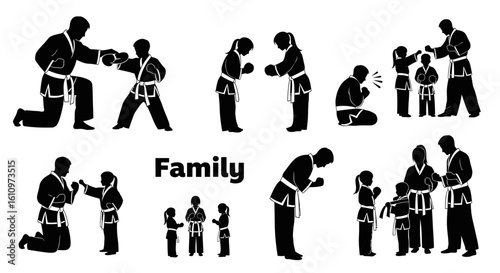 Karate Family Silhouettes Martial Arts Training.