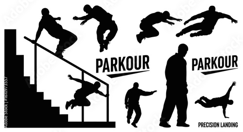 Parkour Silhouettes Urban Free Running Vector.