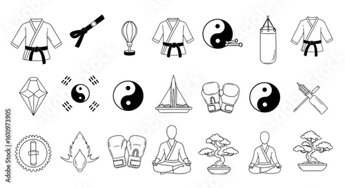 Martial Arts Outline Icons Collection.