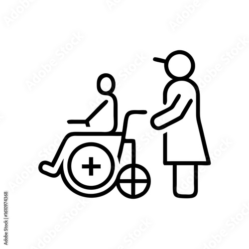 Caregiver assisting disabled person in wheelchair indoors  