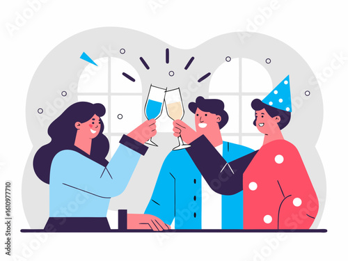 Group of Friends Celebrating with Champagne Toast at a Party