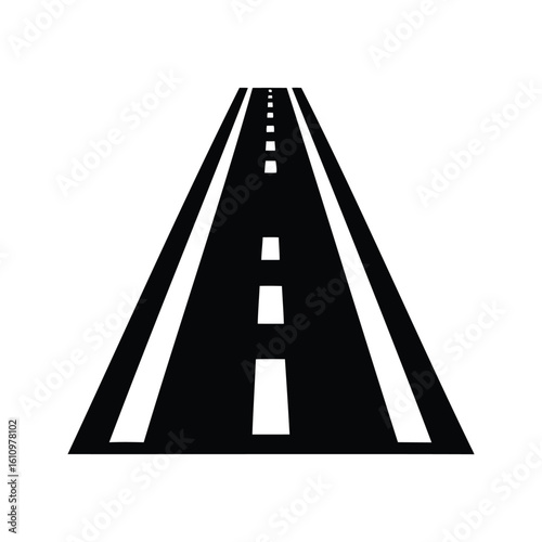 An abstract black and white illustration of a road receding into distance