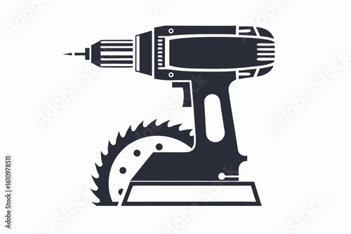 drill machine black and white silhouette