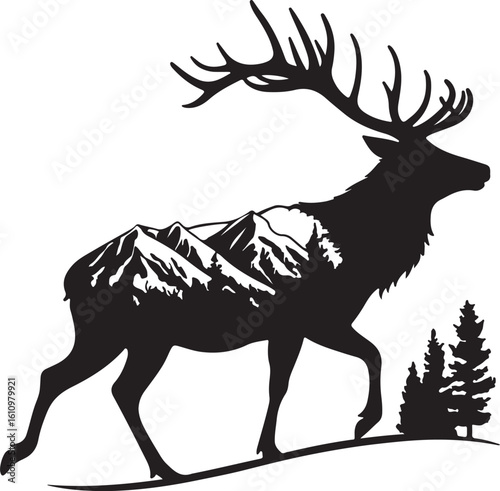 Wild Elk Outline Art – Nature-Inspired Line Illustration