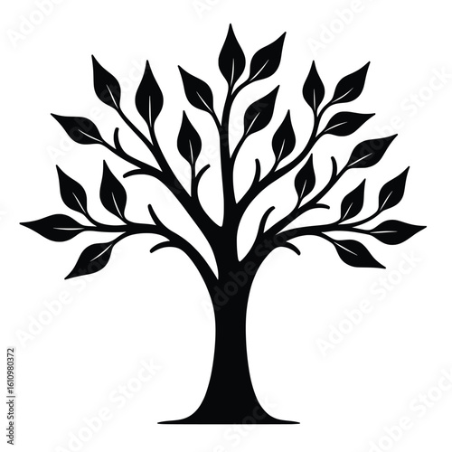 Silhouetted Trees Showing Different Shapes And Stages Of Growth Against A White Background