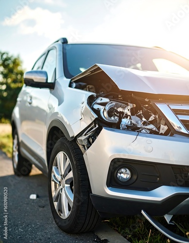 Damaged SUV, front-end collision