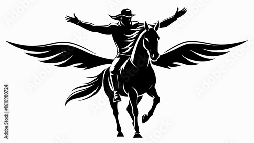 horse and rider black and white silhouette on white background