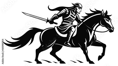 Wallpaper Mural horse and rider black and white silhouette on white background Torontodigital.ca