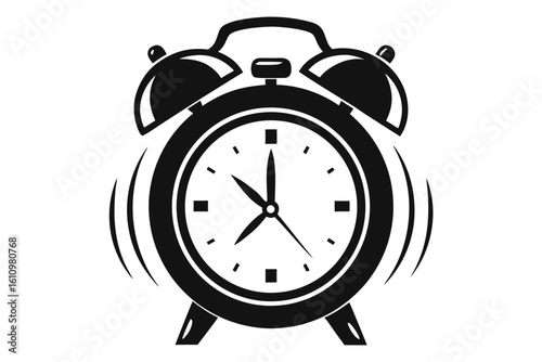 ringing alarm clock black and white silhouette on white background