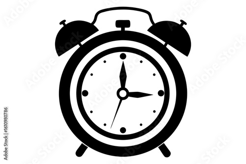 ringing alarm clock black and white silhouette on white background