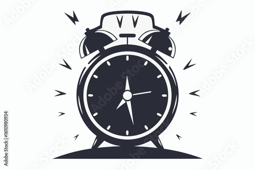 ringing alarm clock black and white silhouette on white background