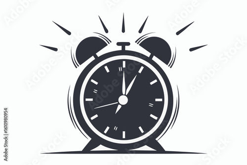 ringing alarm clock black and white silhouette on white background