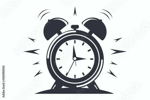 ringing alarm clock black and white silhouette on white background