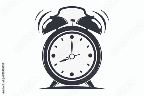ringing alarm clock black and white silhouette on white background