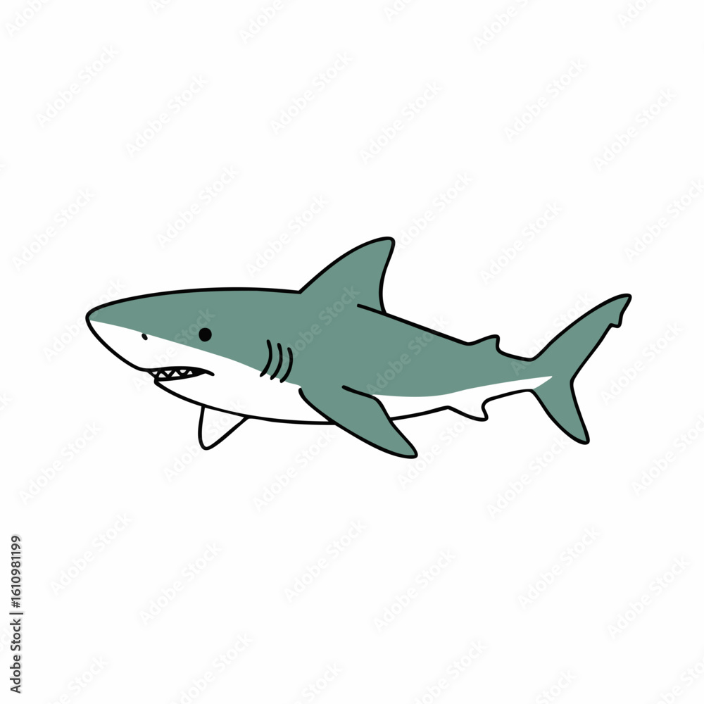 Fototapeta premium Side Profile of a Teal Great White Shark Cartoon Illustration