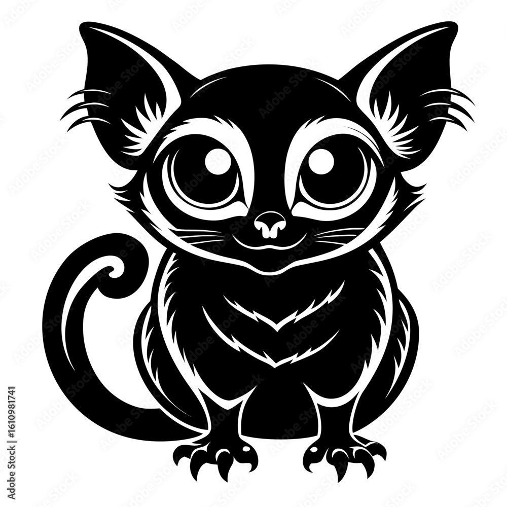 Fototapeta premium tarsier black and white silhouette on white background