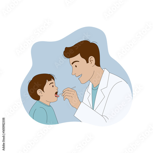 Male Doctor Examining Child Throat with Tongue Depressor