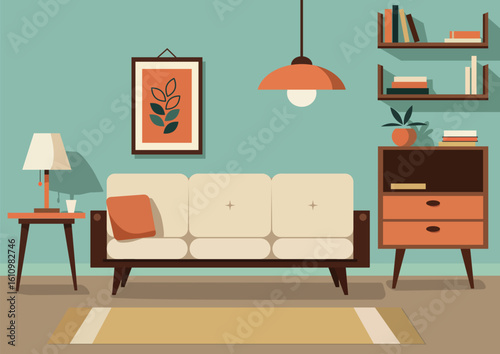living room, retro style, cozy setting
