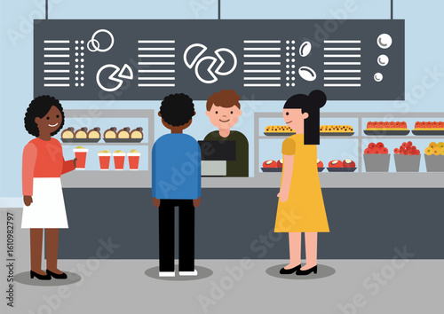 people in cafe choosing their food