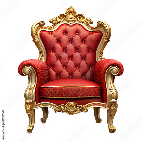 Red and gold luxury armchair isolated on transparent background PNG icon isolated with transparent background