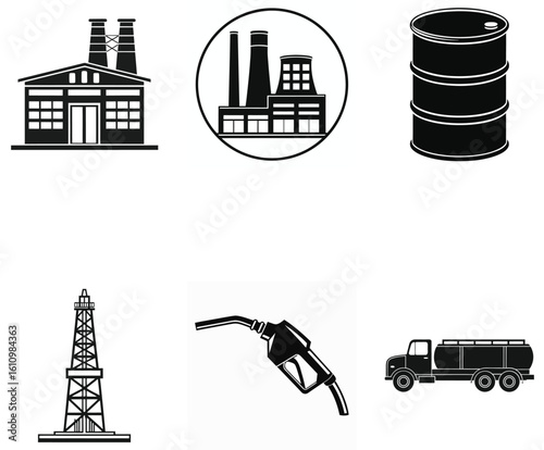 Industrial Fossil Fuel Icons in Clean Silhouette Format