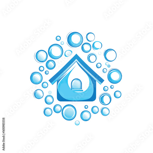  Art Illustration and vector Clean Home Logo: Sparkling House Icon with Bubbles isolated on white background AI Generative