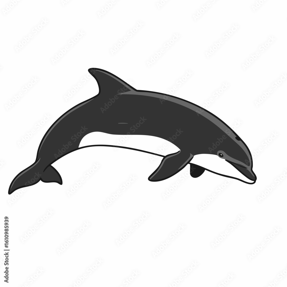 Fototapeta premium Graceful Dolphin in Mid-Swim, Black and White Illustration
