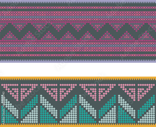 Slavic ornamental seamless frieze vector series. Authentic Bulgarian and Eastern European traditional decorative patterns of folk costumes, damasks, carpets. Balkan folklore embroidery motifs.