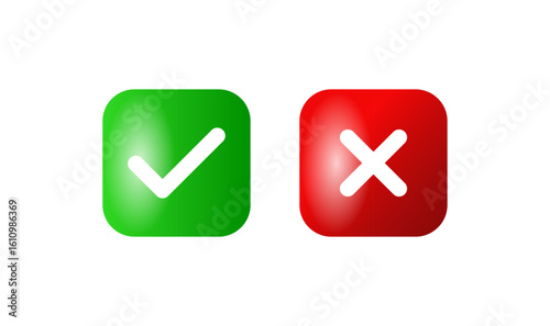 Green Check Mark and Red Cross Icon Approval and Rejection Symbols