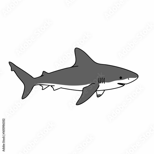 Cartoon Illustration of a Great White Shark Swimming Gracefully in the Ocean