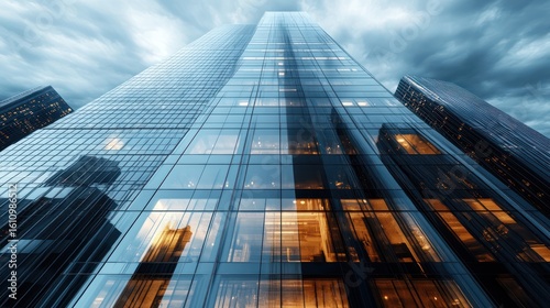 Wallpaper Mural Sleek corporate tower with a reflective glass facade contemporary minimalist structure vivid reflections of an urban skyline precise Torontodigital.ca