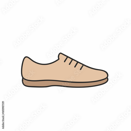Stylized Tan Shoe with Black Outlines and Laces, Side View