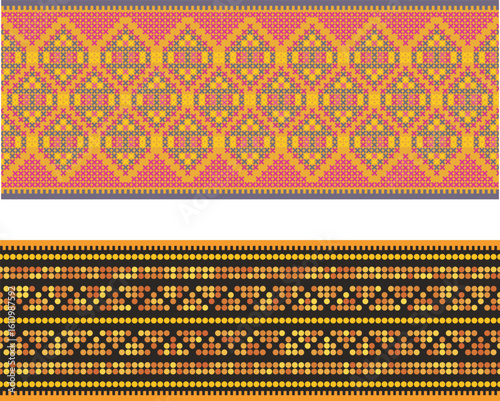 Slavic ornamental seamless frieze vector series. Authentic Bulgarian and Eastern European traditional decorative patterns of folk costumes, damasks, carpets. Balkan folklore embroidery motifs.