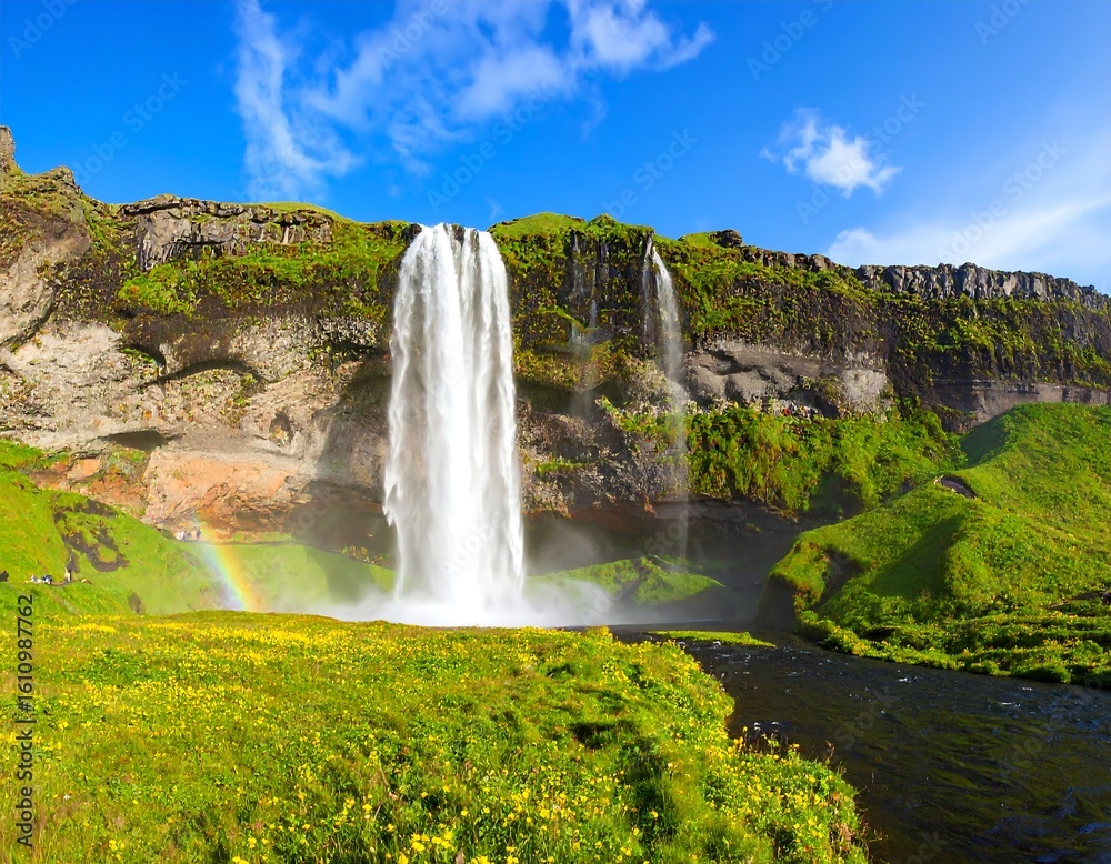 Obraz premium Scenic waterfall in a vibrant landscape