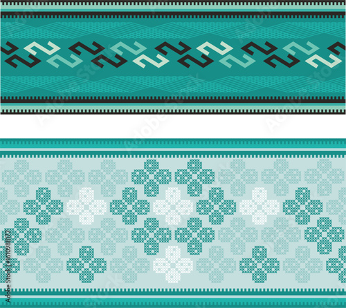 Slavic ornamental seamless frieze vector series. Authentic Bulgarian and Eastern European traditional decorative patterns of folk costumes, damasks, carpets. Balkan folklore embroidery motifs.