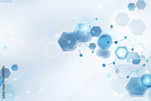 Abstract Hexagonal Molecular Structure Pattern in Light Blue on White Background
