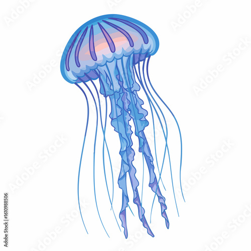 Vibrant Blue Jellyfish with Detailed Tentacles