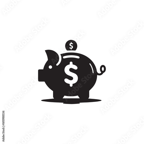 Piggy Bank silhouette black and white vector icon