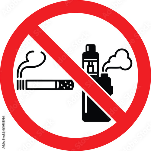 "No Smoking and Vaping Sign – Red Circle with Crossed-Out Icons"