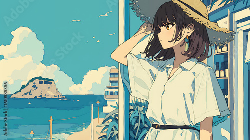 シティポップな感じの女性　夏