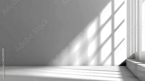Empty room, bright sunlight, casts shadows