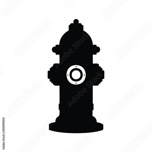 Monochrome silhouette illustration of a fire hydrant for urban safety and firefighting
