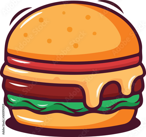 Delicious Cheesy Hamburger Cartoon