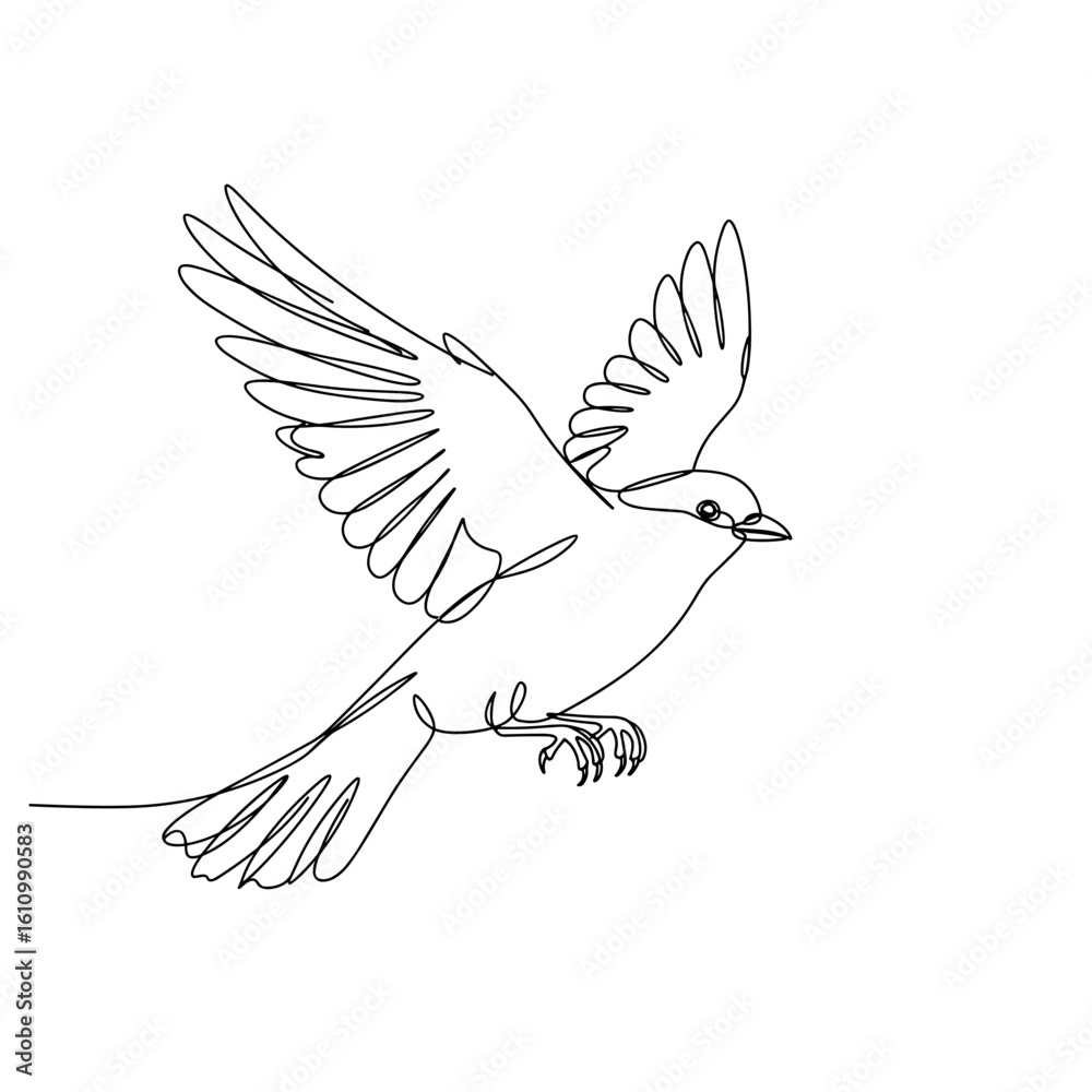 Obraz premium A simple continuous line drawing of a bird in flight.