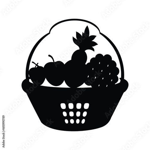 Silhouette of a fruit basket filled with apples, grapes and pineapple