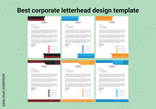 Clean and professional corporate company business letterhead template design with color variation bundle