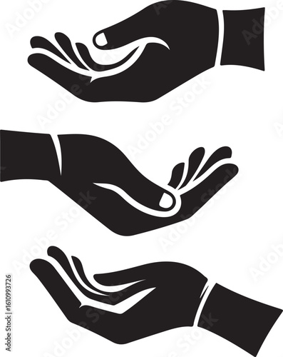 Raised Hands people silhouette Vector. Vector set of hands flat icons. Contains icons applause, handshake, high five, helping hand vector silhouette illustration 