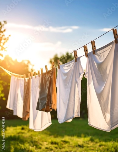 Wallpaper Mural Clothes drying on a clothesline in a garden Torontodigital.ca