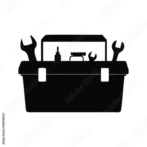 Toolbox with wrenches and other tools silhouette illustration on white background